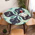 thumbnail image 5 of Abstract Black Green Flowers Elastic Fitted Round Table Cover Vintage Waterproof Outdoor Tablecloth for Holiday Party, Picnic, Patio & Dining Fits Tables Up to 55"-60", 5 of 8