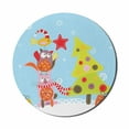 thumbnail image 1 of Christmas Mouse Pad for Computers, Funny Cartoon Cat Owl and a Bird Best Friends Animals Gifts Noel Print, Round Non-Slip Thick Rubber Modern Gaming Mousepad, 8" Round, Green Blue, by Ambesonne, 1 of 2
