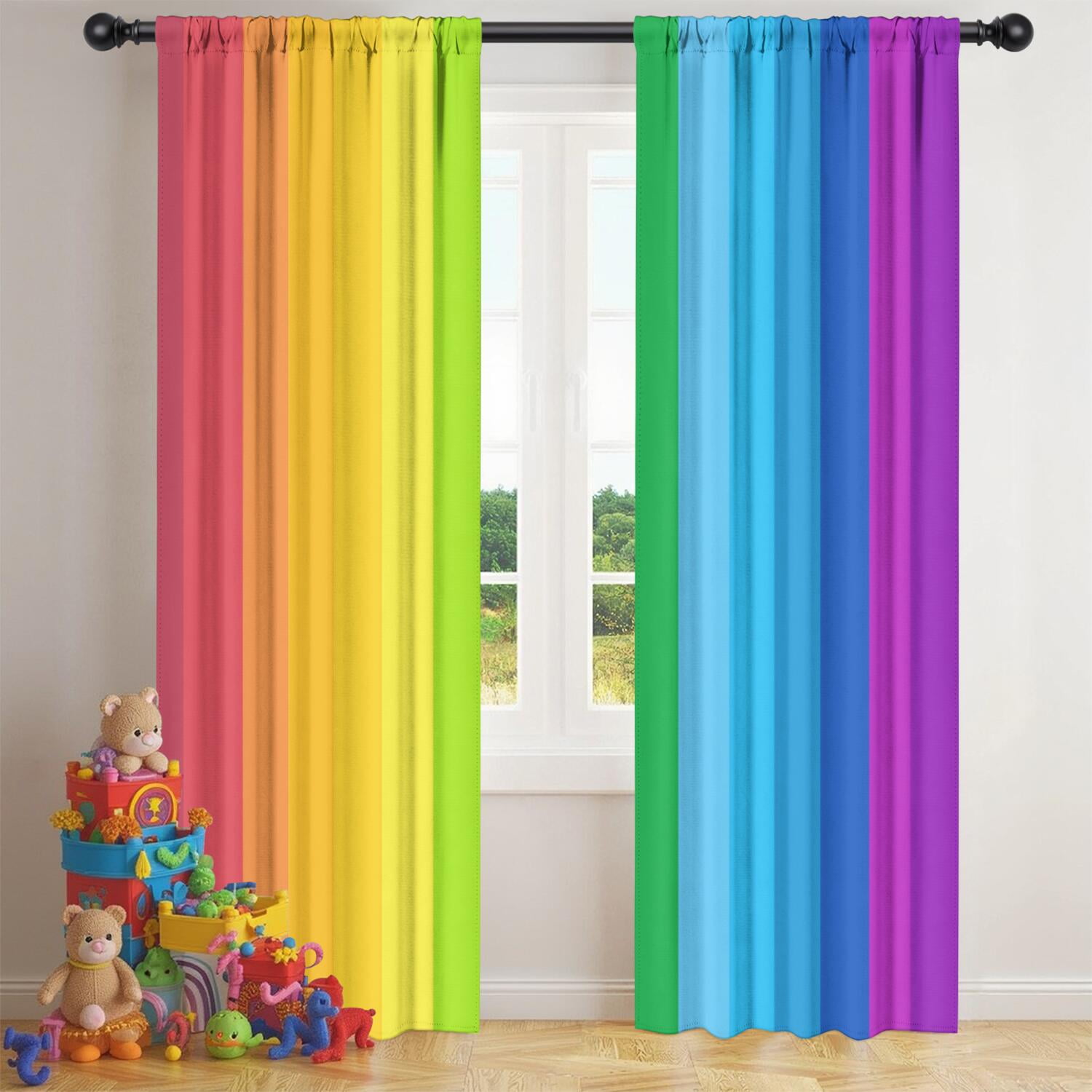 Colored Rainbow Window Curtains, Abstract Rainbow Perspective Background Window Treatments Weather Happiness Nature Concept Blackout Window Drapes for Boy Girl Playroom Bedroom Living Room 84x84in
