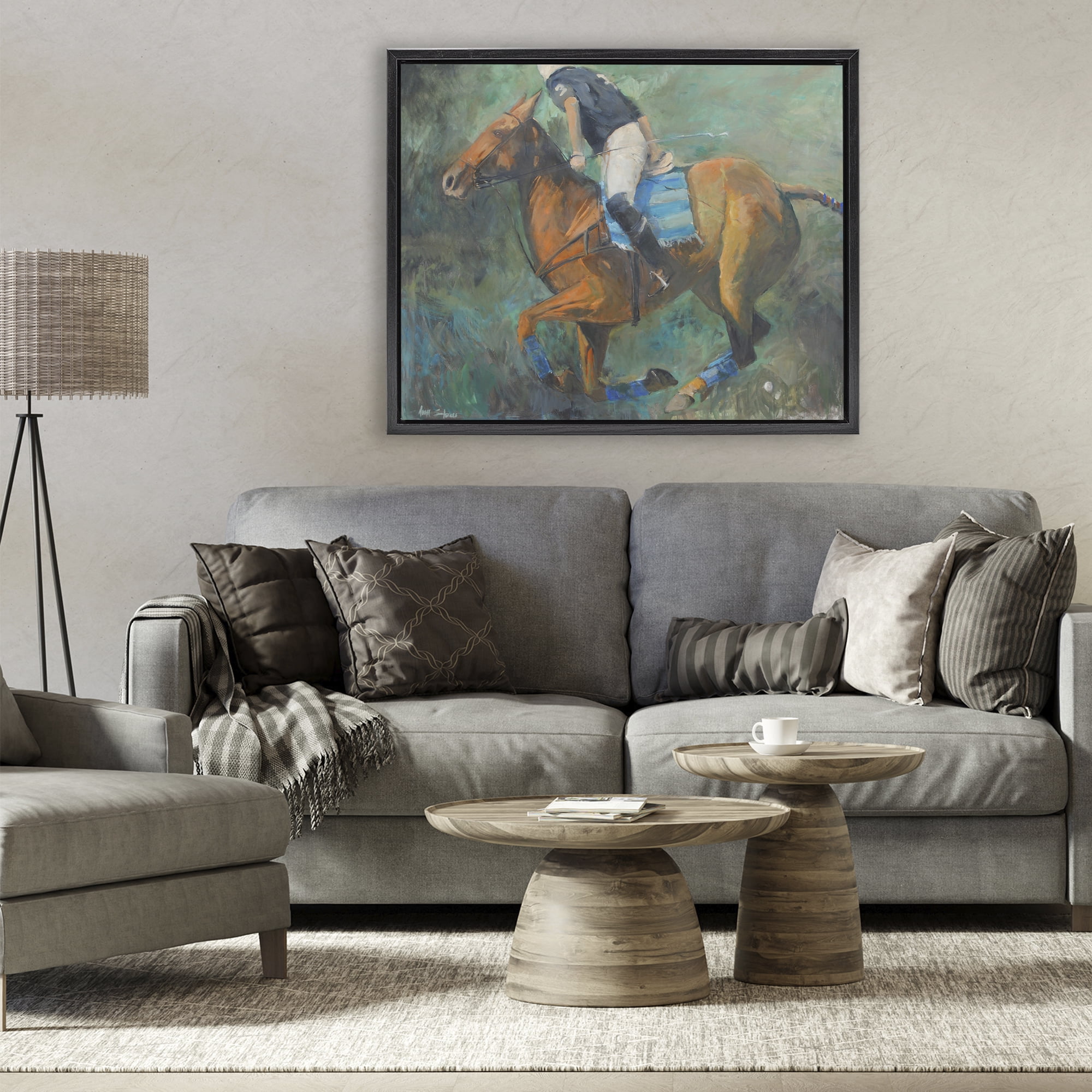 Stupell Industries Polo Rider in Dynamic Motion Black Framed Floater Canvas Wall Art, design by Jadei Graphics