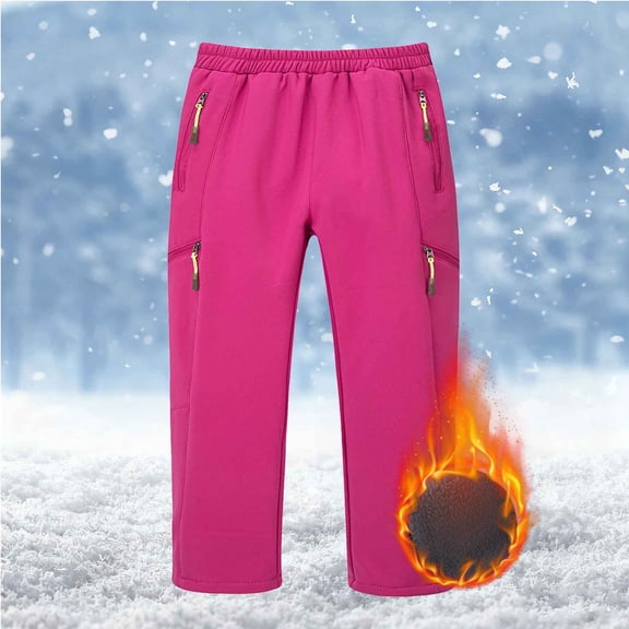 ATOGUTA Kids Ski Pants Warm Fleece Windproof Water Proof Outdoor Hiking Ski Pants Size 6-17, Hot Pink