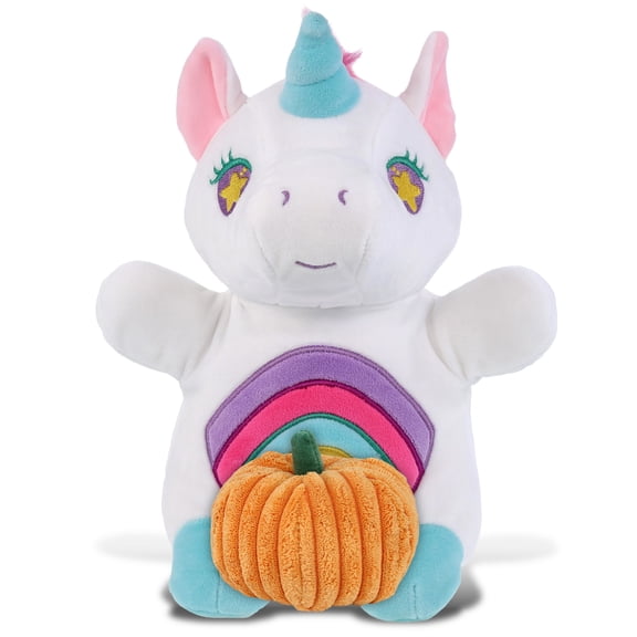 DolliBu Snug-Mooshies Standing Unicorn Stuffed Animal with Pumpkin Decor - Pumpkin Plush Animal for Fall, Halloween and Thanksgiving, Pumpkin Toy for Baby, Kids, Adults - 10 Inches