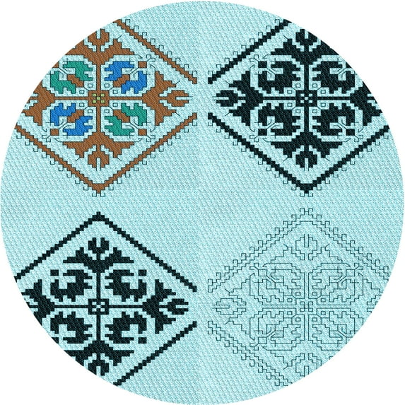 Ahgly Company Machine Washable Indoor Round Transitional Deep-Sea Green Area Rugs, 3' Round