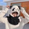 thumbnail image 4 of Women Winter Hooded Hat with Scarf Gloves Set Windproof Ski Riding Earflap Cap Panda Themed Cold Weather Accessories, 4 of 6