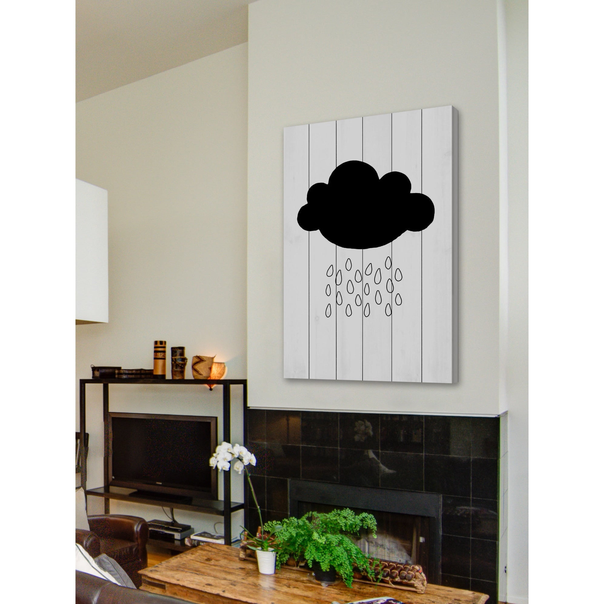 "Black Cloud" Painting Print on White Wood