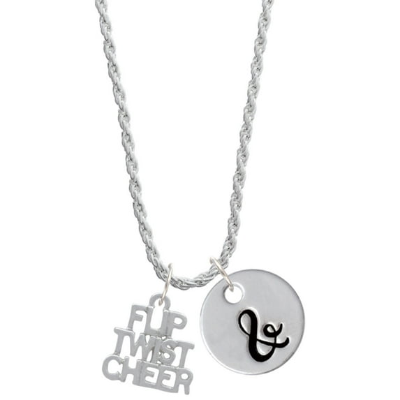 Delight Jewelry Silvertone Flip Twist Cheer Silvertone Script Initial Disc - & - Charm Necklace, 20"+3"