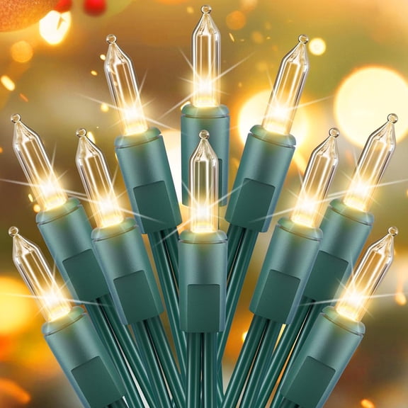 Clear Christmas String Lights 50 Count 10 Feet Incandescent Bulb Mini Lights for Indoor Outdoor Xmas Tree Garland Birthday Wedding Party Festival Decoration, Green Wire