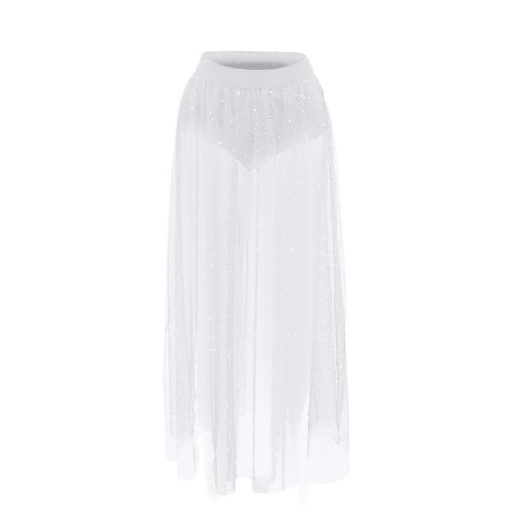 【最終値下】ミューラル Spacious sheer wrap skirt 24 Women's High Waist Sheer Mesh maxi Skirt Lace Shiny Wrap Hip