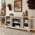 thumbnail image 3 of Farmhouse 58" TV Stand for 65" TVs, Wood Media Console Table with 2 Glass Doors and Adjustable Shelves, Entertainment Center for Living Room, Bedroom, 3 of 9
