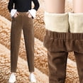 thumbnail image 1 of Pantalones de pana gruesa con forro polar para mujer, pantalones holgados e informales de lana de cordero con pierna ancha y forro polar de rábano para otoño e invierno, 1 of 3