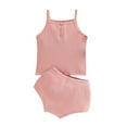 thumbnail image 3 of SROBPTY Toddler Outfits Sets, 2 Pieces Sets for Kids, Toddler Girl Solid Knit Cami Top and Pants Casual 2 Piece Set Pink,6-9 Months, 3 of 5