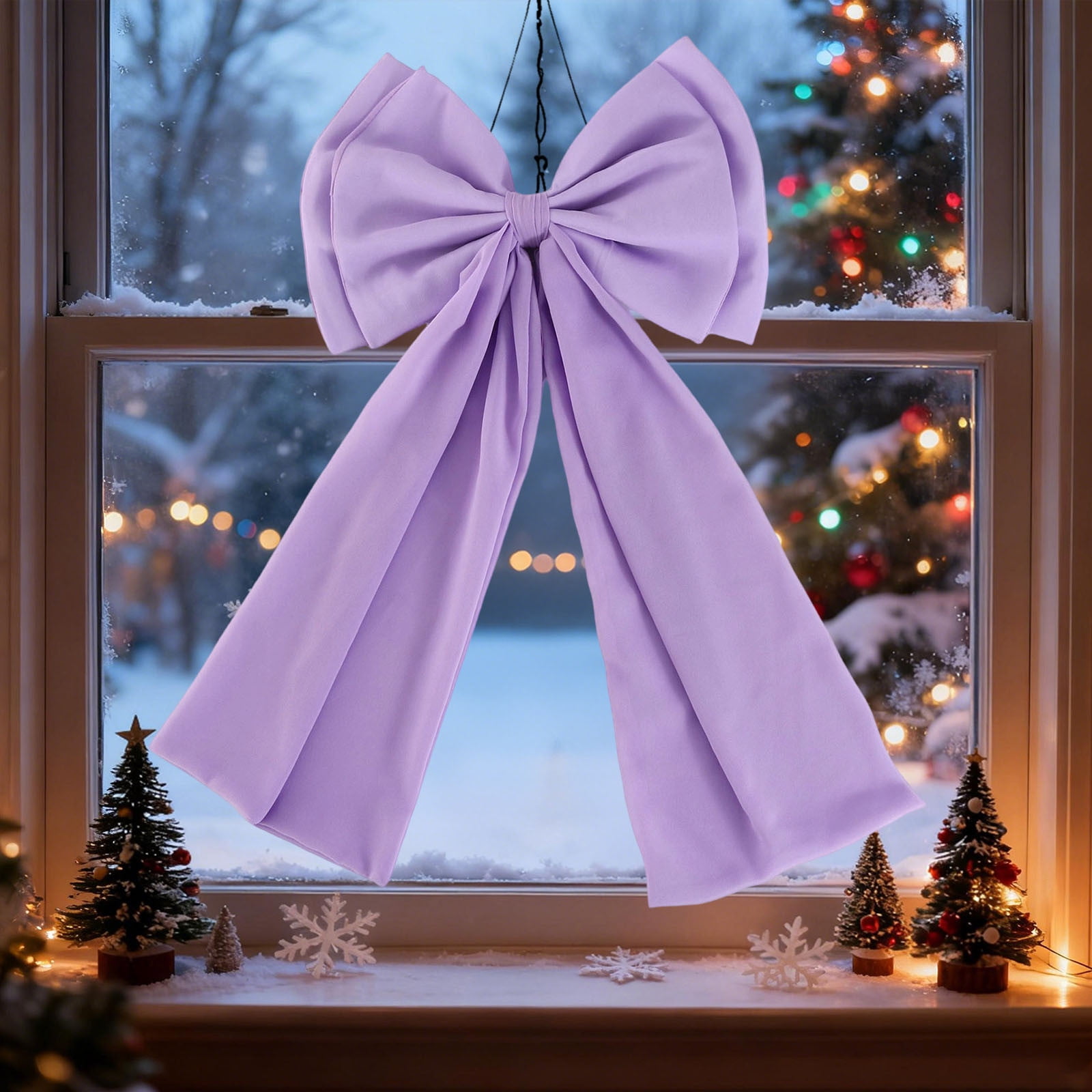 Purple Oversized Bow With Double Layer Design For Christmas Tree Or Mantel Decoration Pearl Chiffon Fabric Holiday Ornament