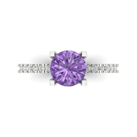 Solitaire with Accents Engagement Ring for Women - 1.71ct Simulated Alexandrite in 18K White Gold Promise Ring