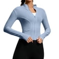 thumbnail image 2 of Dwellite Women's Cropped Lightweight Stretchy Running Track Jackets Zip Up Long Sleeve Quick Dry Athletic Yoga Tops with Thumb Holes 2026 Sky Blue 2XL, 2 of 7
