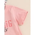 thumbnail image 6 of FEORJGP Kids Toddler Girl Sister Matching Outfit 1T-5T Infant Baby Summer Casual Shorts Set Round Neck T-shirts Letter Print Short Sleeve Tops Shorts Cute Daily 3Pcs Clothes Set for Vacation, 6 of 8