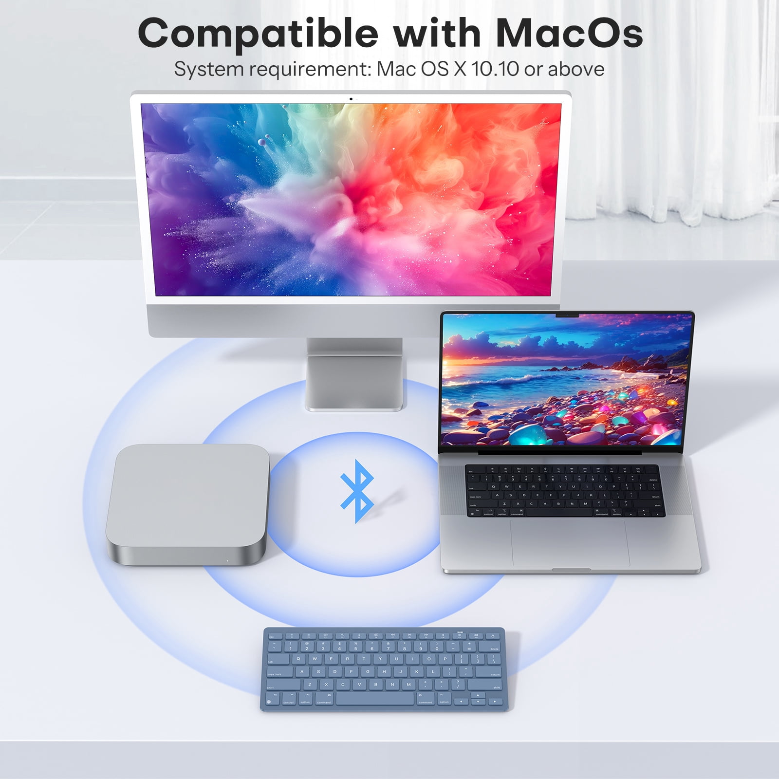 Wireless Bluetooth Keyboard for Mac, Ultra-Slim Portable Ergonomic Design, Compatible with MacBook Pro/Air and iMac, OMOTON, Blue