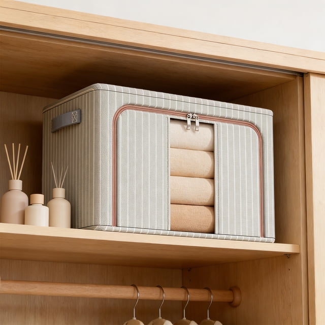 Caja de Almacenamiento para Ventana Transparente Apilable, Organizador de Tela Oxford Plegable con Estructura de Acero, Cesto de Ropa de Gran Capacidad 40x30x20cm para Dormitorio/Armario