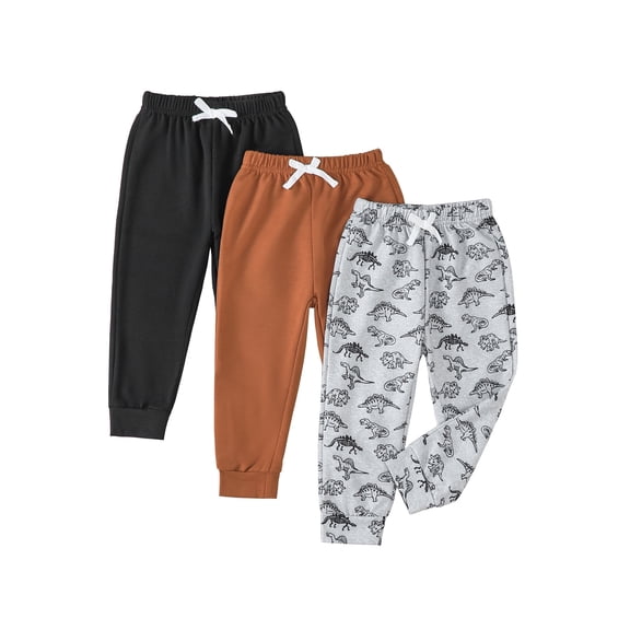 Infant Boys Clothes 3 Pack Baby Boy Pants 3 6 12 18 24 Months Toddler Boy Sweatpants Dinosaur Print 2T 3T Infant Boys Pants Black Brown Gray