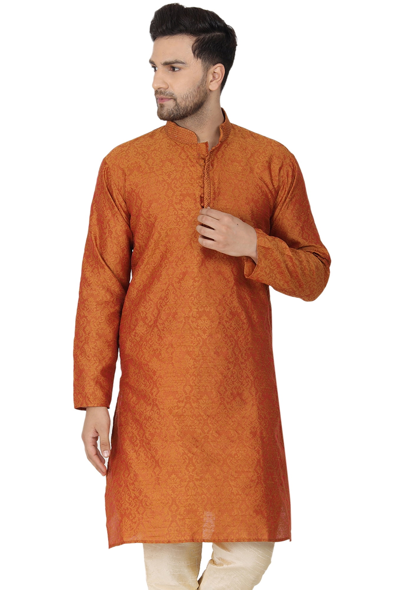 SKAVIJ Men's Art Silk Long Shirt Indian Casual Kurta Party Wear Dress 