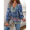 thumbnail image 2 of Blusas casuales de manga larga con cuello en V de TEELYNN, blusas para mujer, blusas vintage de rayón de algodón con estampado floral, blusas de playa estilo bohemio de otoño, 2 of 5
