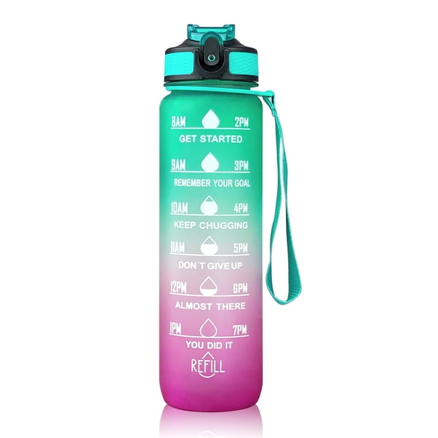 Botella deportiva Botella de agua motivacional de 1L con pajita y marcador de tiempo Botella deporti Tomshoo Botella deportiva