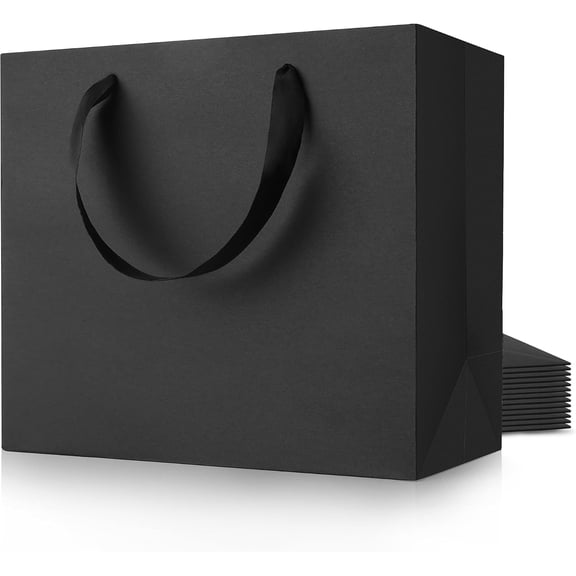 AUCLAY 6 Pcs Large Black Gift Bags with Handles, 14" Black Paper Bags Bulk for Birthday Wedding Holiday Shopping Retail