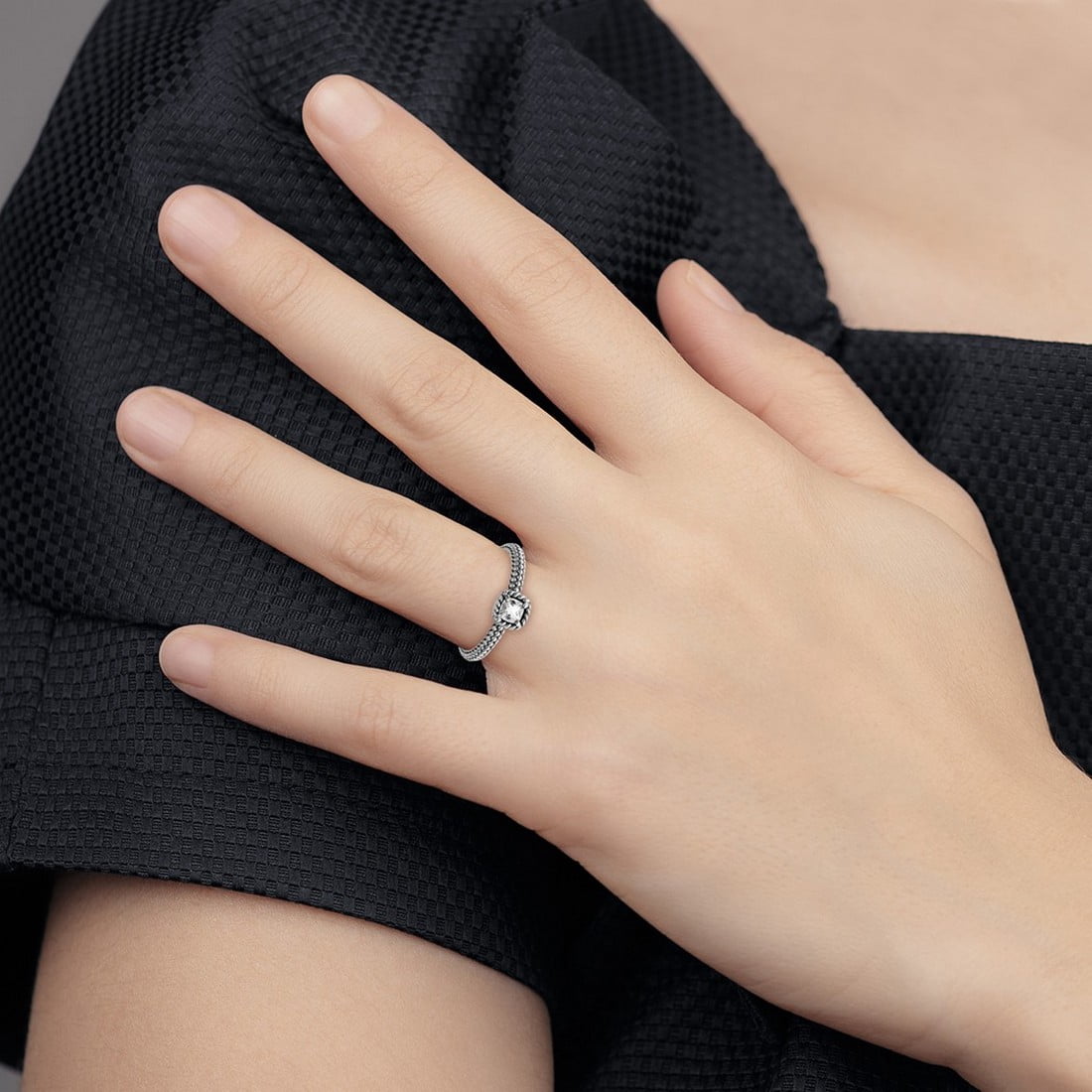 2.5mm 925 Sterling Silver Prong set Oxidized Stackable Checker-cut White Topaz Antiqued Ring Size 7 Stackable Ring for W