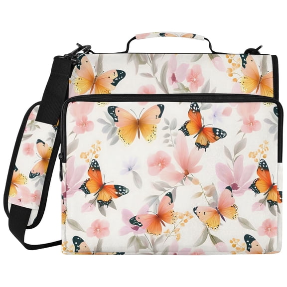 ALAZA Zipper Binder Watercolor Floral Butterfly Pattern 2 inch 3 Ring 500 Sheet Capacity Trapper Keeper File Folder Organizer Bag