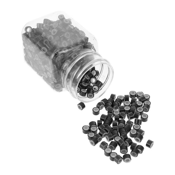 WRITWAA 500pcs Black Hair Extension Rings with DIY Buckles, Silicone and Aluminum Material for Home Use