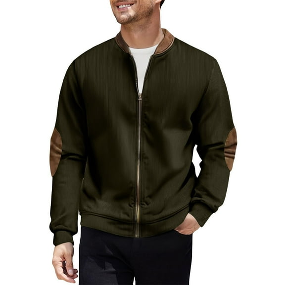 jobturf Mens Bomber Jackets Lightweight Full Zip Long Sleeve Coats Fall Winter Casual Corduroy Windproof Mock Neck Work Outerwear