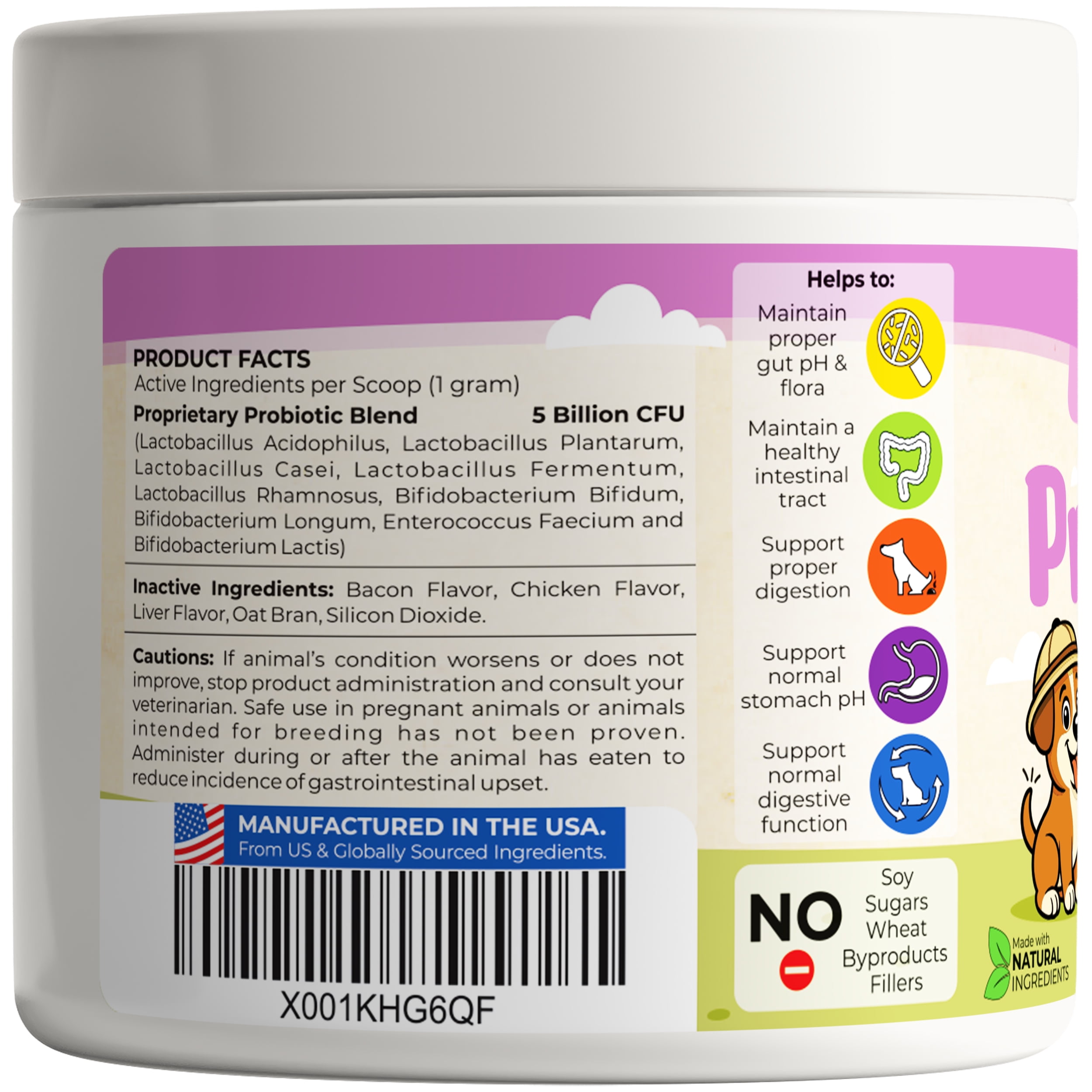 Makondo Pets 5B Dog Probiotics Enzymes Powder for Dog, Chicken Flavor, 90 ct Tub