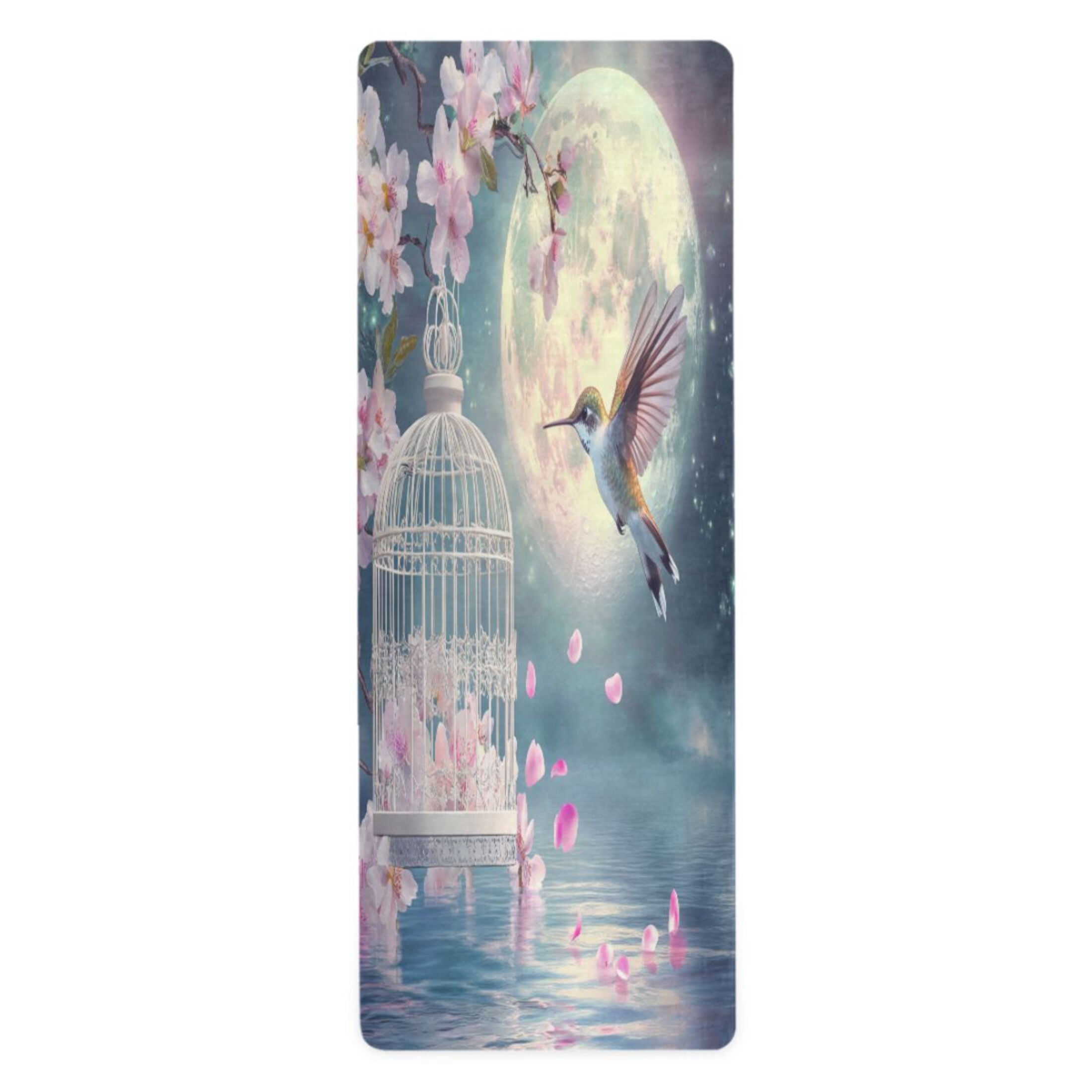 BZSMCE Yoga Mat Women Hummingbird Flowers Moon Water Fitness Mat