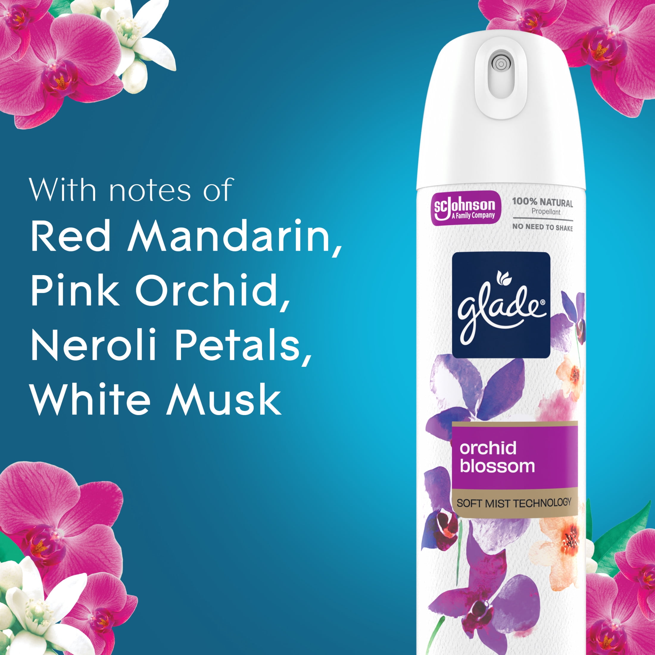 Glade® Soft Mist Odor Fighting Aerosol Air Freshener, Orchid Blossom, 7.3oz, 1 Count