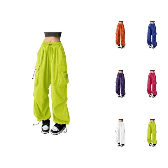 Women's Casual Pants Baggy Cargo Solid Color Streetwear Hop Joggers Sweatpants Drawstring Loose Wide Leg Trousers