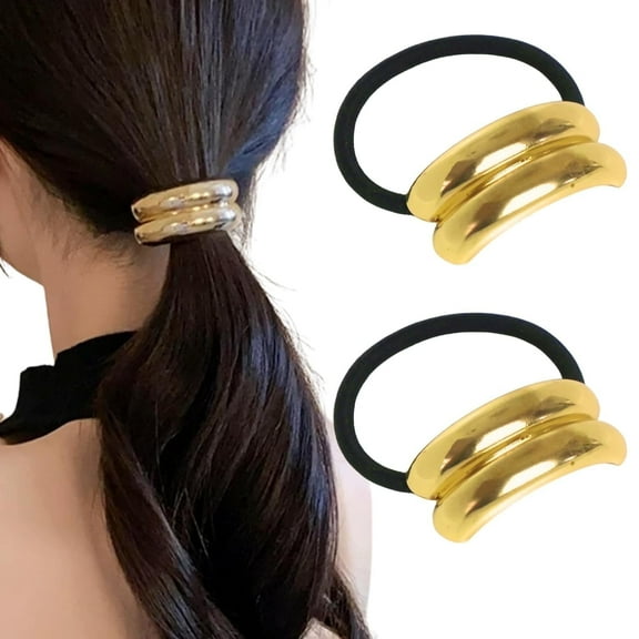 LZLINGMEI 2PCS Metal Ponytails Hair Cuffs, Gold Geometric Hair Ties Fashion Glossy Arch Ponytail Hair Tie for Women Hair Accessories（Gold）