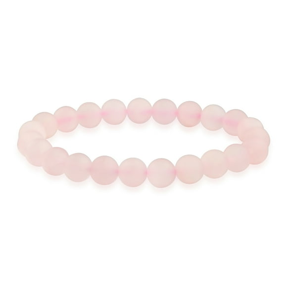 Semi Precious Gemstone Matte Pink Rose Quartz Round Bead Ball 8MM Stacking Stretch Bracelet for Women Men Teen Unisex
