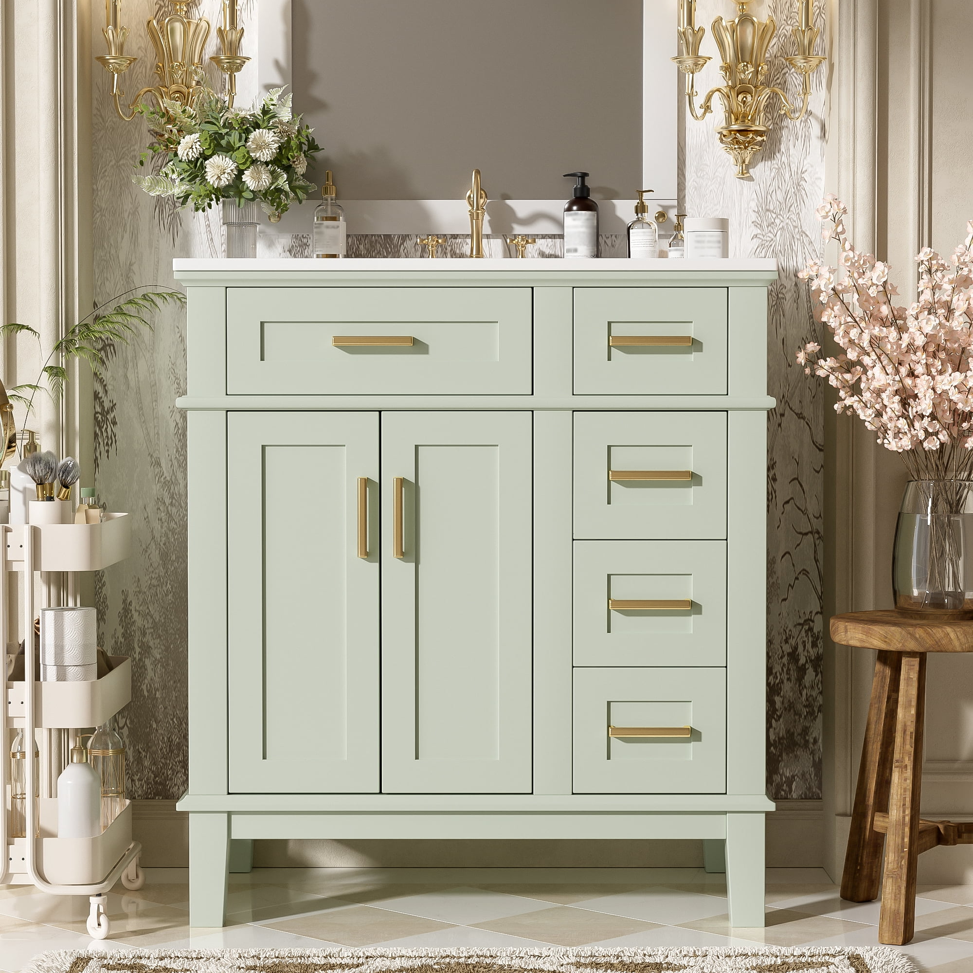 Harper & Bright Designs 30" Green Bathroom Vanity with Sink, Bathroom Storage Cabinet with Soft-Close Doors and Drawers for Small Space
