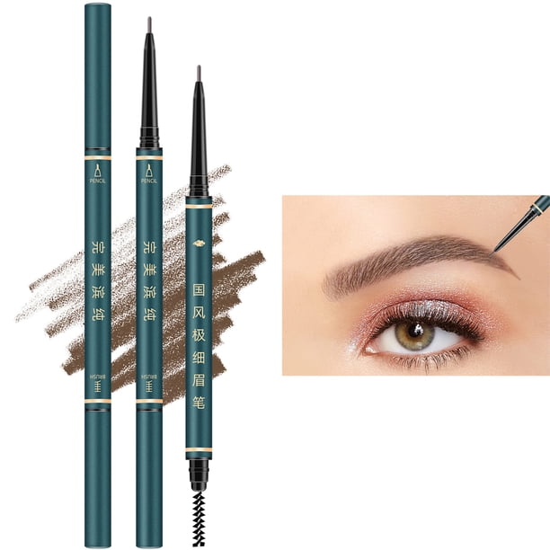 Lápiz de cejas 3 piezas Maquillaje profesional impermeable Micro lápiz de cejas Kit de cejas con cepillo de cejas y maquinilla de afeitar Lápiz mecánico ultrafino