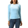 thumbnail image 1 of INSPIRAR CHIC Blusa de terciopelo metálico con brillo y cuello alto de manga abullonada para mujer Talla S Azul Claro, 1 of 6