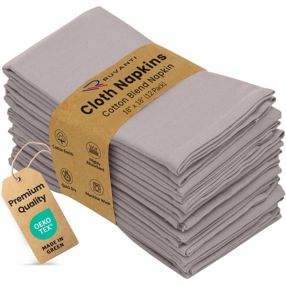 Ruvanti Cloth Napkins Set of 12, 18x18 Inch, Soft & Absorbent Cotton Enrich Dinner Napkins for Hotel, Wedding Parties, Napkins Everyday - Coffee Grey