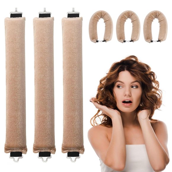 TFixol 3-Pack No Heat Sleep Curlers for Effortless Overnight Waves, Velvet Hair Rollers for Natural Big Curls, Khaki