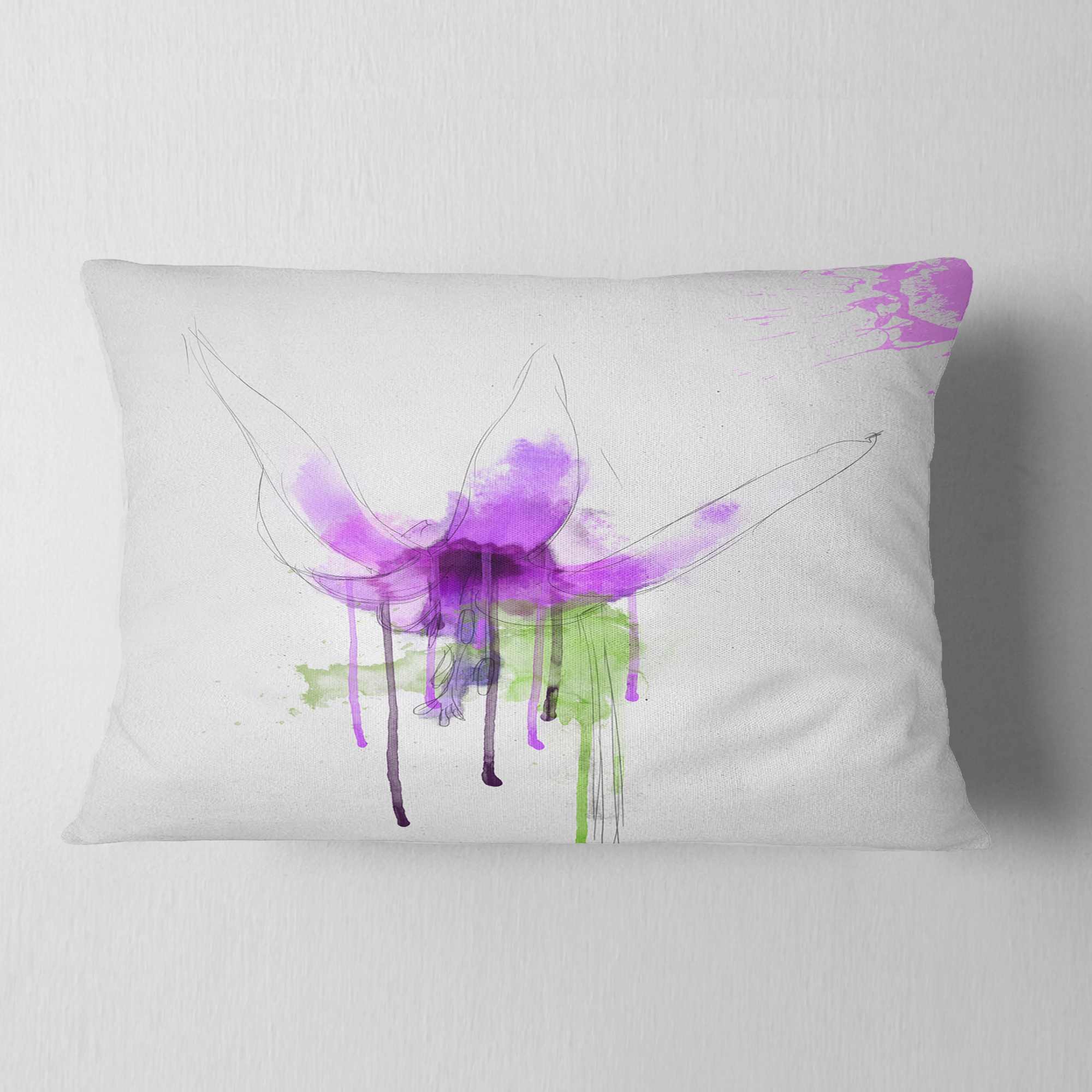 Designart Purple Flower with Green Splash - Floral Throw Pillow - 12x20