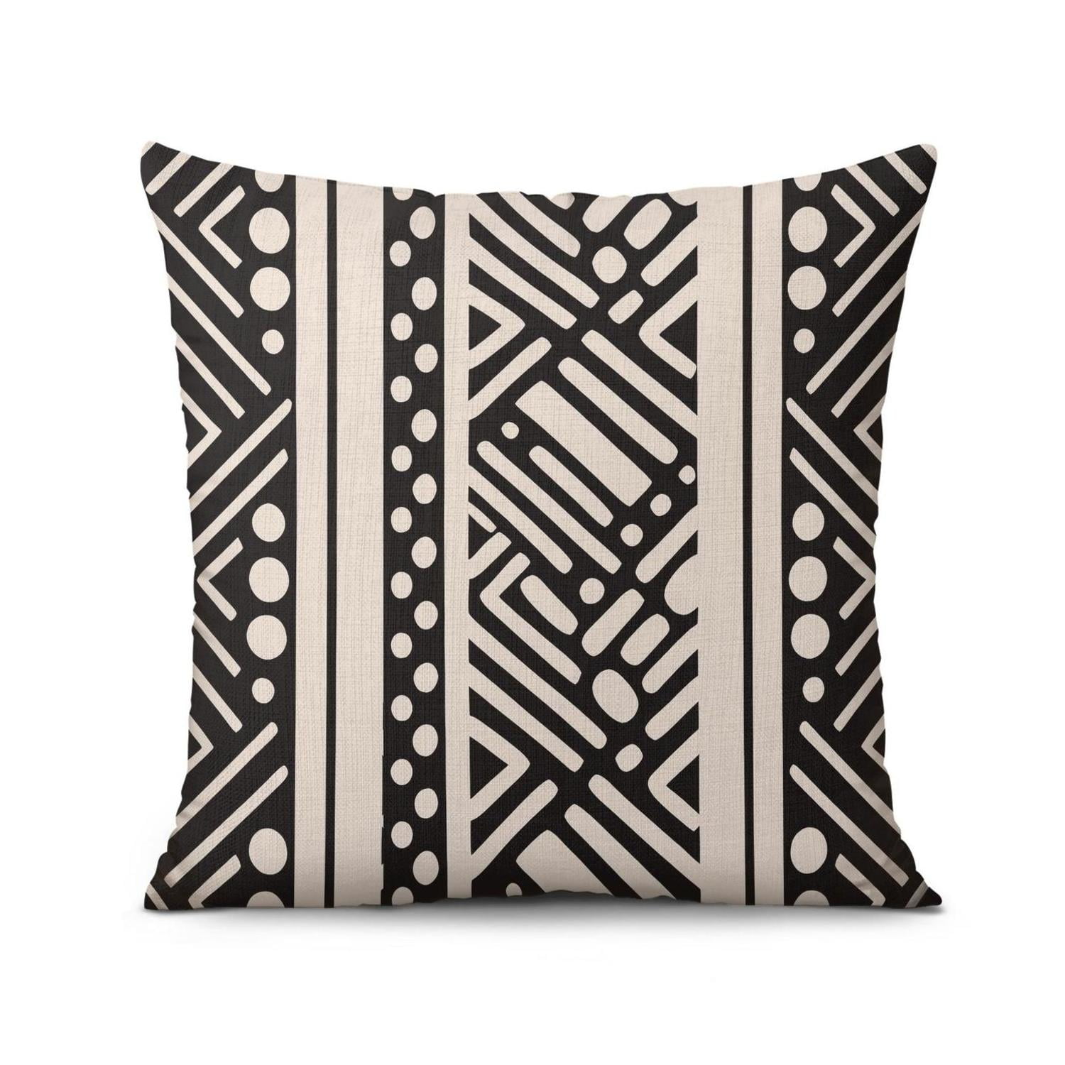 Black and White Geometric Lines Of Borders Decor Throw Pillow Covers 16 X 16 Inch, Set Of 4, Linen Study Sofa Cushion Cover Indoor Living Room Home Decor