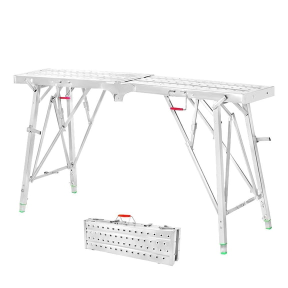 330lbs Capacity Scaffolding Platforms Adjustable Height 31.8"-44.9", 62.9"L x 9.8"W Folding Work Platforms, Aluminum Portable Scaffolding Ladder, Non-Slip Portable Work Bench for Drywall, Cleaning RV