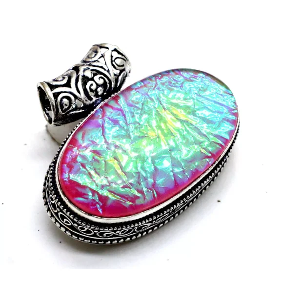 925 Sterling Silver Pink opal Gemstone Handmade Jewelry Vintage Pendant Size-1