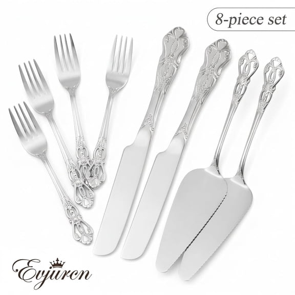 8 Piece Wedding Cake Knife and Server Set, 410 Stainless Steel – Exquisite Cake Cutting Set for Wedding, Engagements, Anniversaries, Bride & Groom