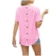 thumbnail image 4 of Camisetas de Manga Larga de las Mujeres de Color Sólido Botón Trasero Manga Corta Superior, Suelto Ajuste Casual Camiseta Diaria, 4 of 7
