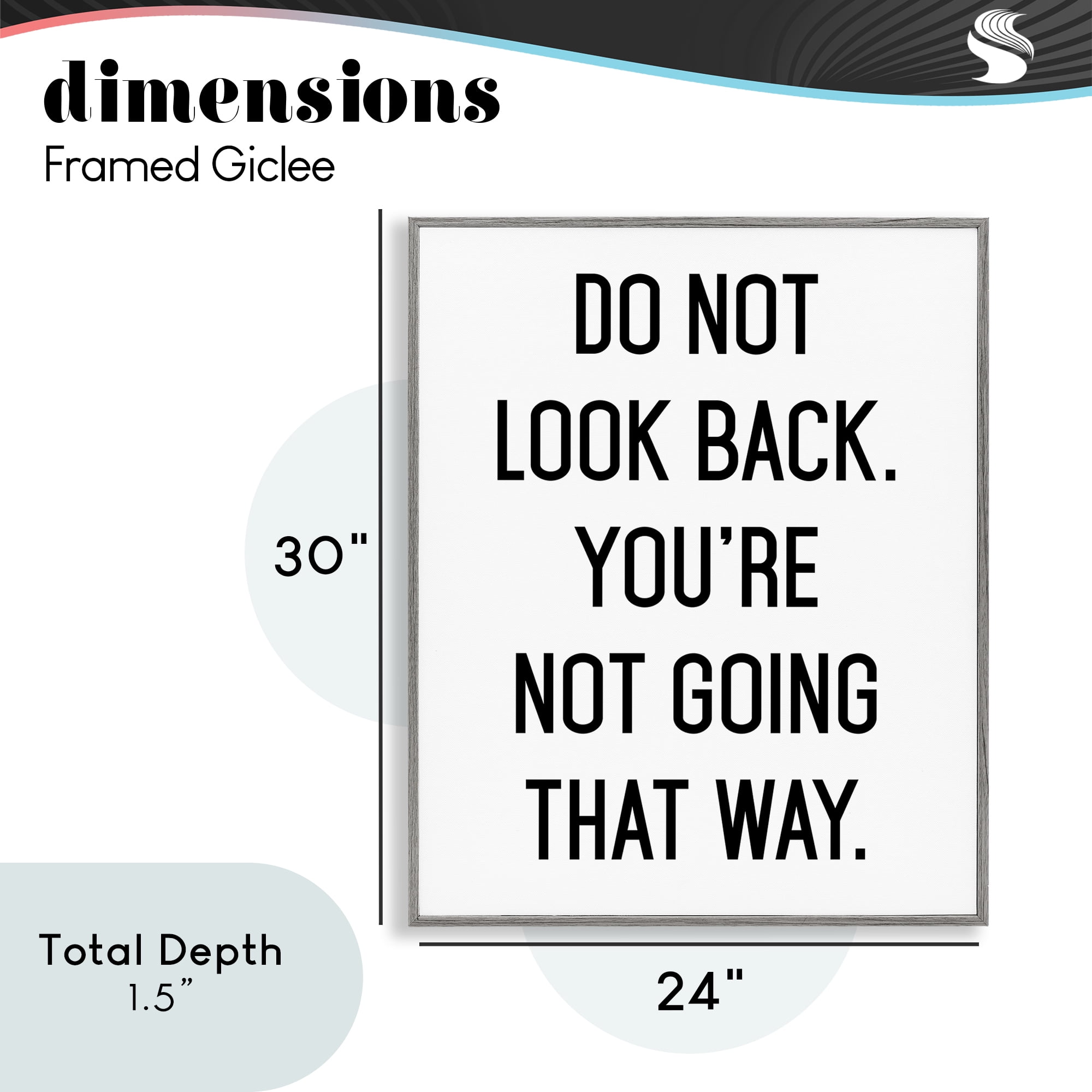 Don't Look Back Motivational Gray Framed Giclee Art, design by Lettered and Lined