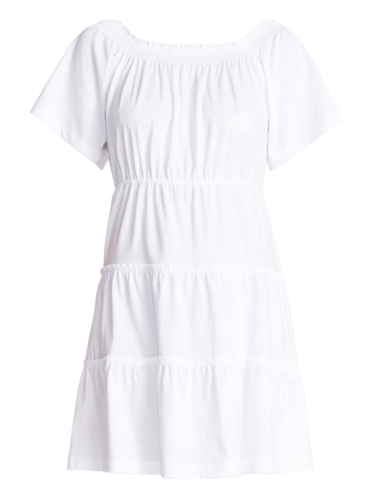 Time and Tru Women's Tiered Cotton Mini Dress with Flutter Sleeves, Sizes XS-XXXL