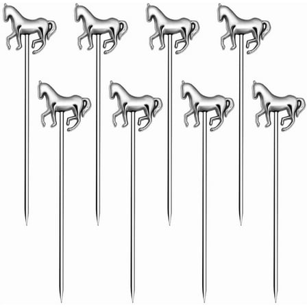 RRRuo Horse Cocktail Reusable Picks Martini Picks Fruit Toothpicks for Appetizers Olives Brandied Cherries Skewers 8 pieces (Silver)